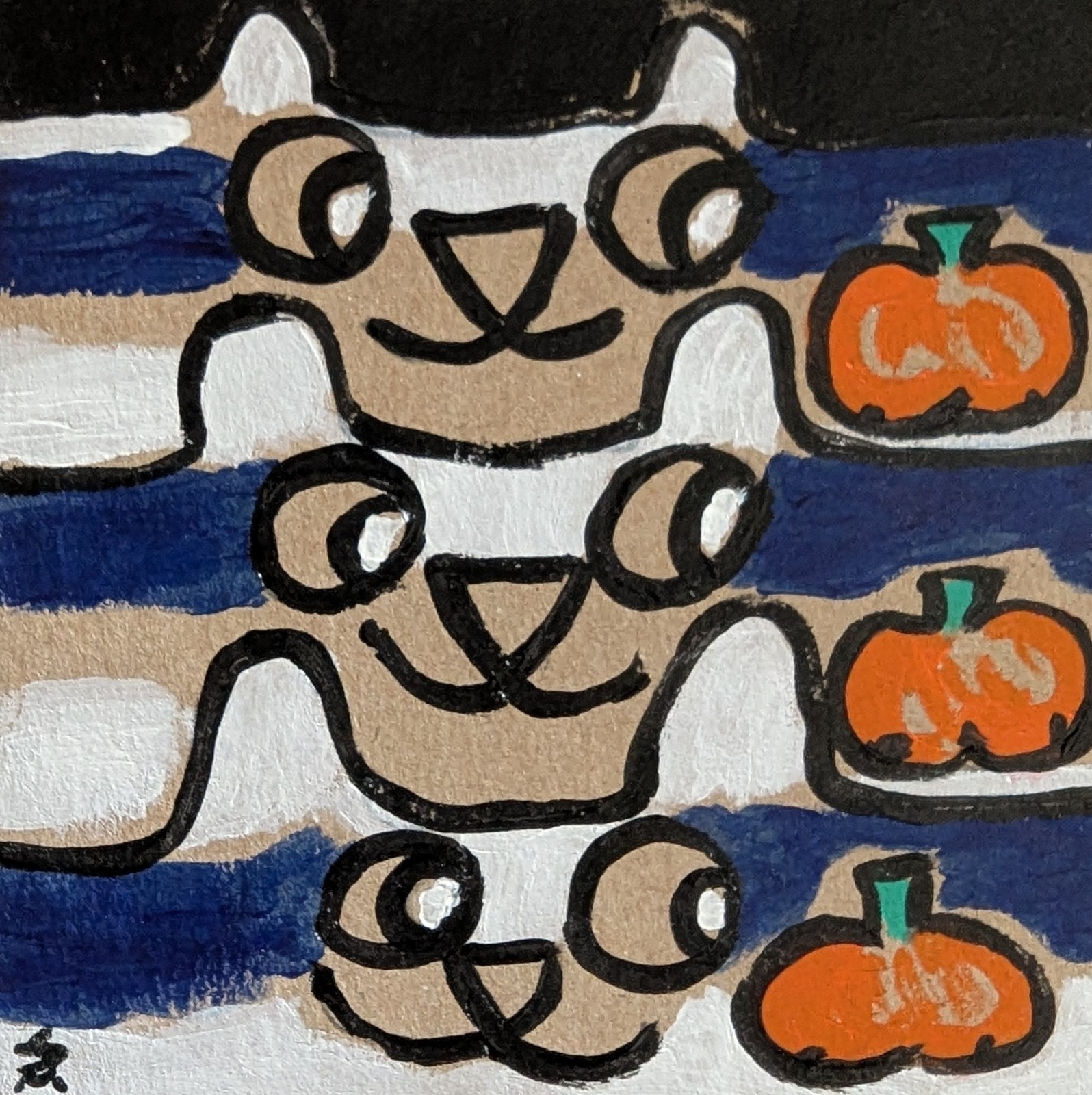 Cat Painting Original Collectible Halloween Cardboard Folk Art Samantha McLean