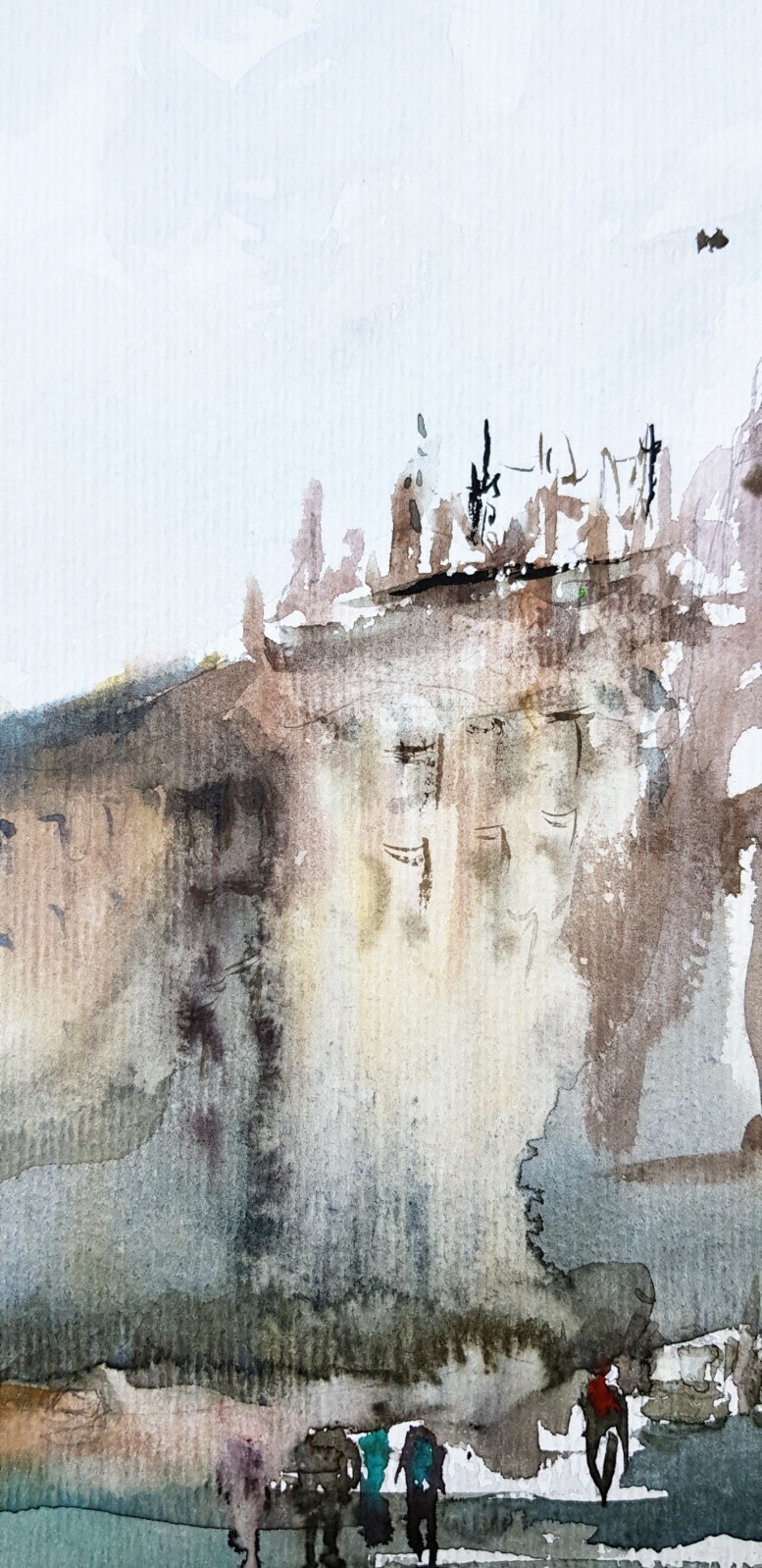 Original Watercolour Watercolour Mediterranean Houses People Street Sun Mood