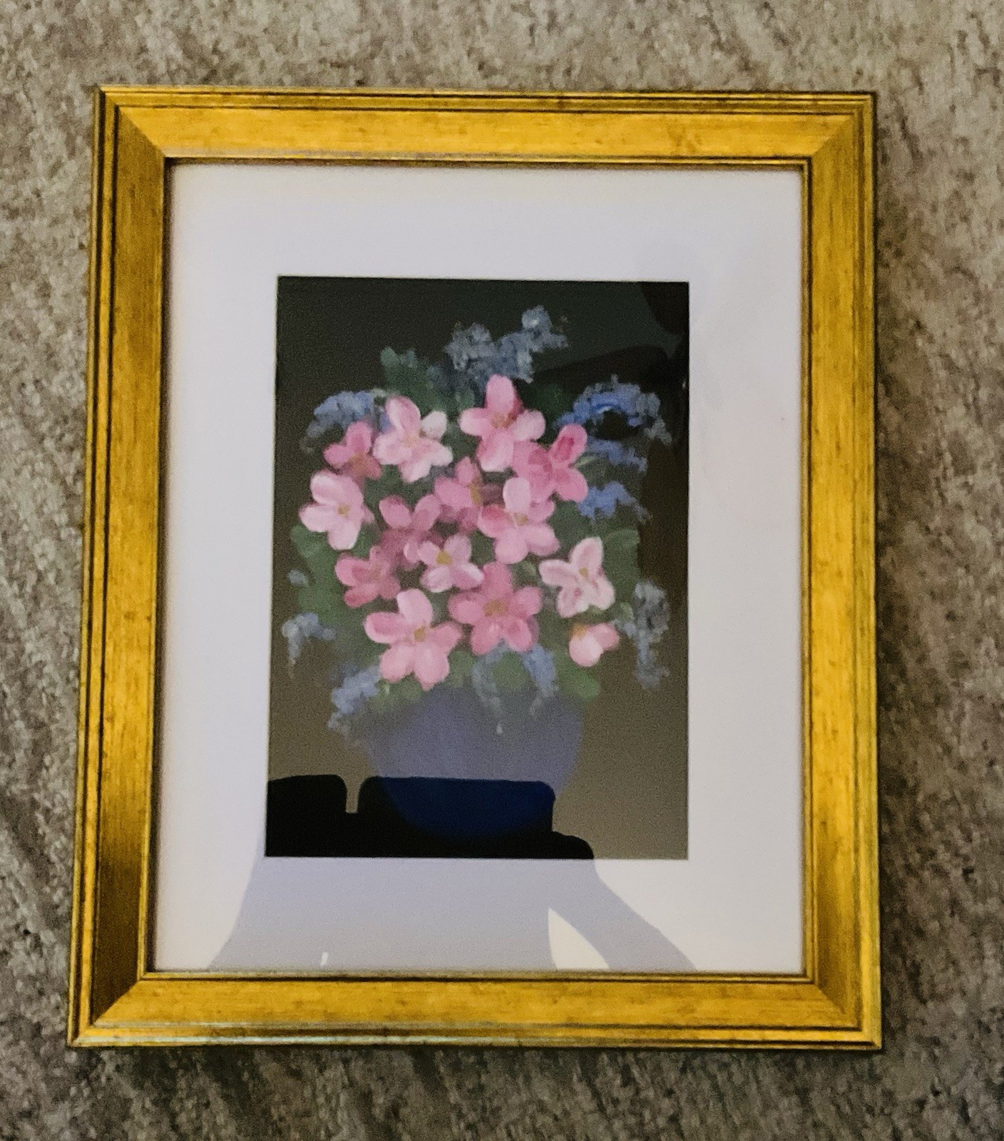 Original 10” X 12” Framed Spring Flowers Painted On Canvas . Signed