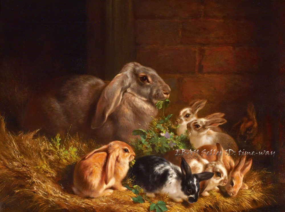 Cute Rabbit Classic Oil painting Wall art Giclee Printed on canvas P2226