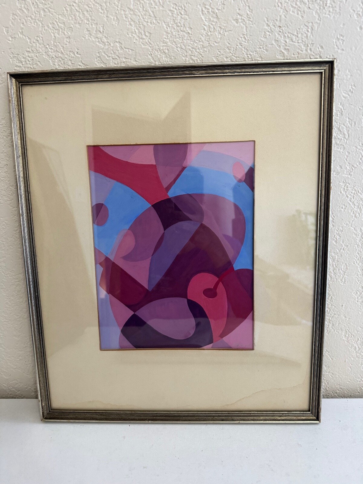 Vintage Signed Dreasel Abstract Painting w/ Pink Purple Blue Magenta Hues
