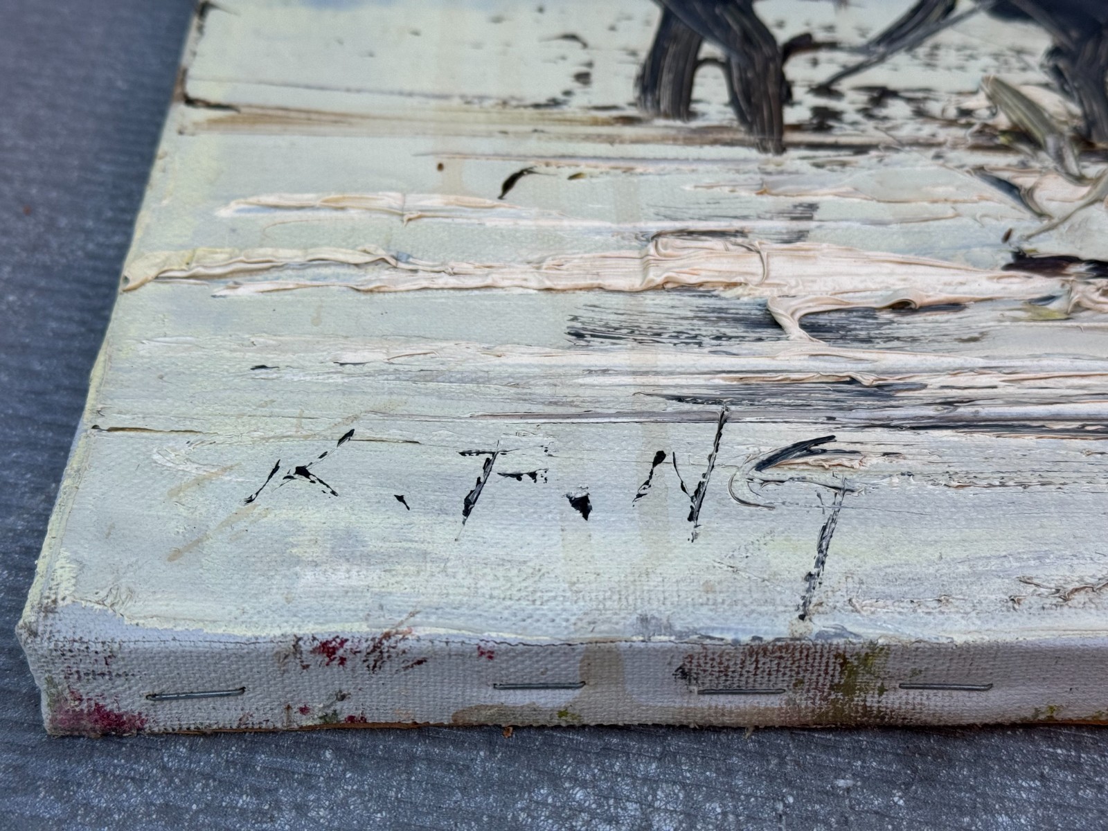 KEE FUNG NG K.F. OIL PAINTING CHINESE ASIAN ORIGINAL THICK IMPASTO PALETTE KNIFE