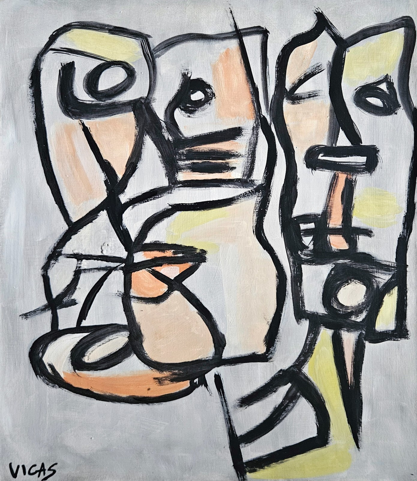 Oswaldo Vigas Signed Latin American Abstract Oil Painting on Canvas Modern Art