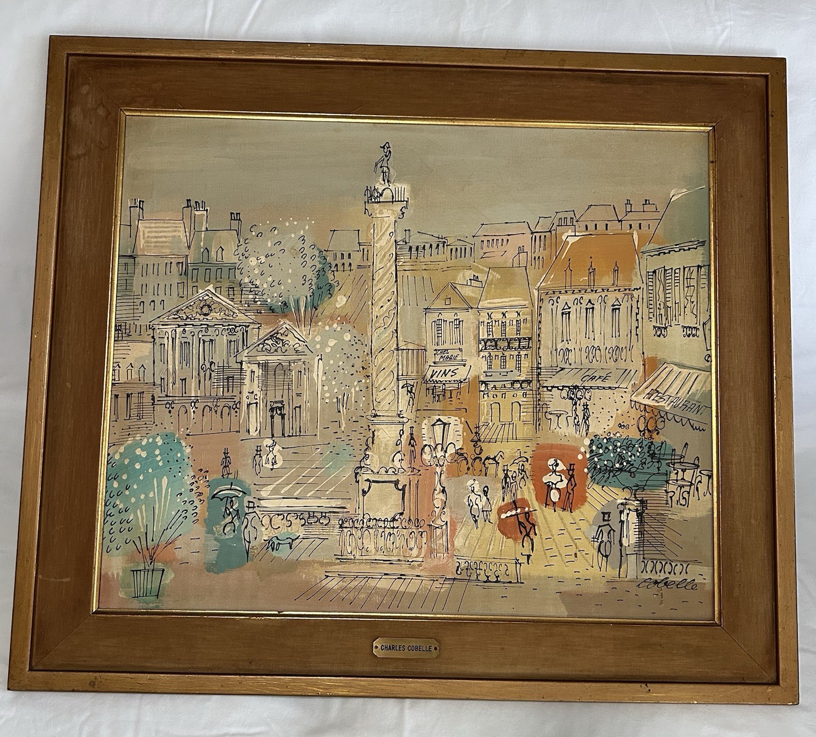 Charles Cobelle Signed Framed Cityscape Painting on Canvas Large 27×30 Modern