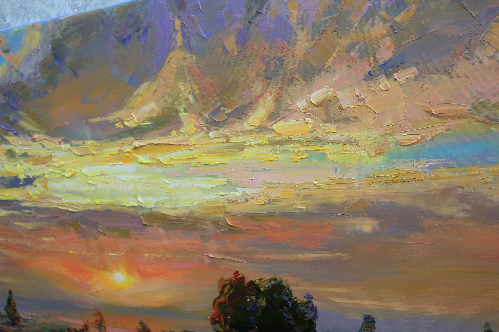 Sunset landscape IMPRESSIONISM original artwork Oil on canvas by A Onipchenko