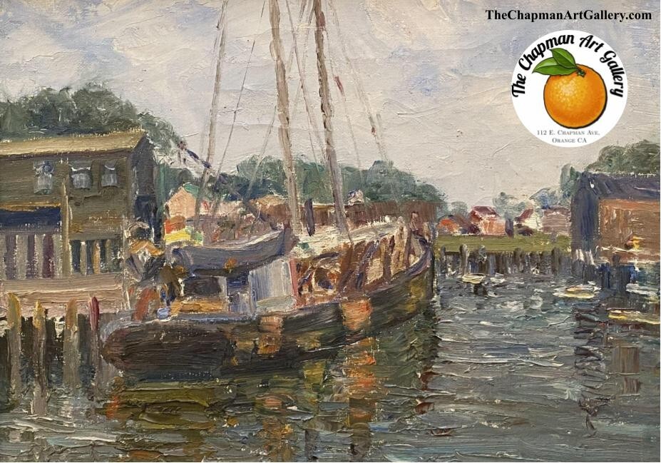 Vintage oil on canvas harbor scene attributed-Oscar Anderson , Swedish/American