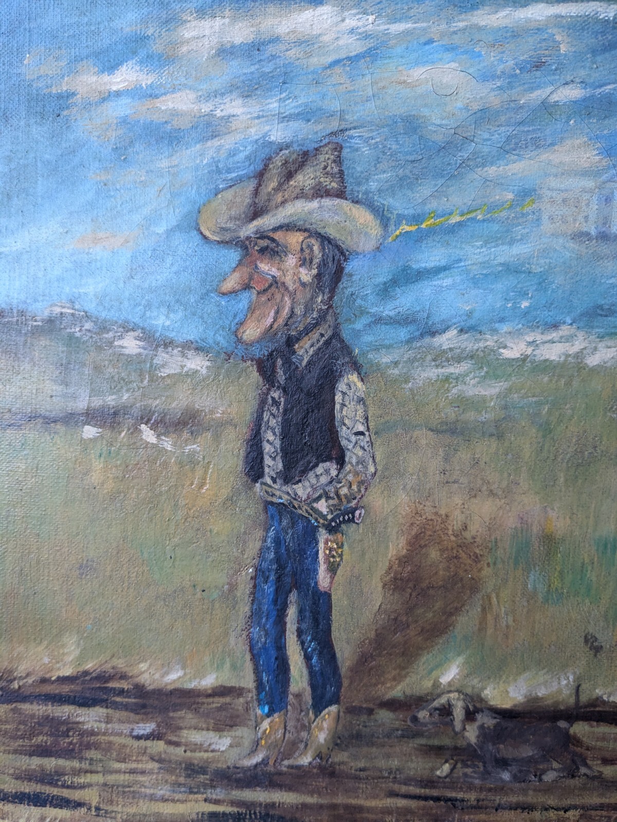 Oil Painting of LBJ – Lyndon Baines Johnson with Dog and Whitehouse by «Rosen»