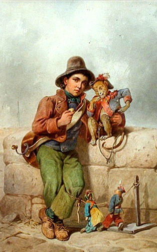 oil painting handpainted on canvas -Boy from a travelling circus with a monkey