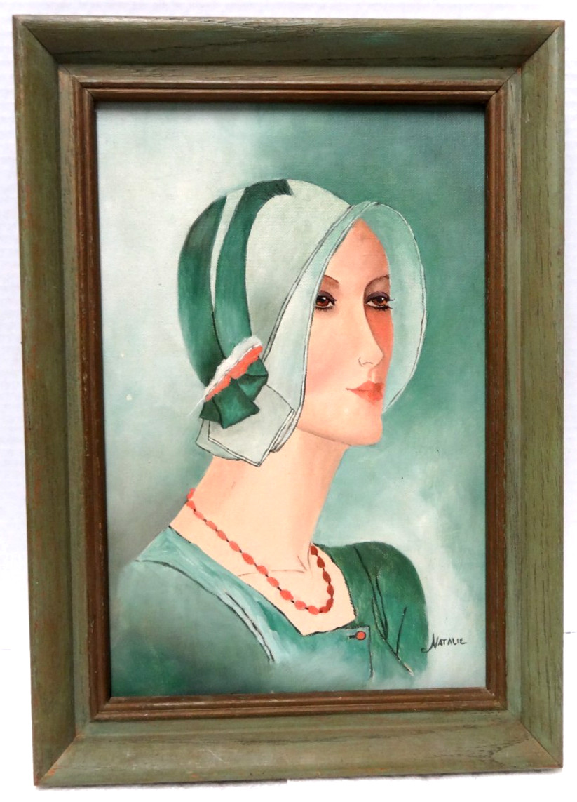 Framed Hand Painted and Signed Oil Painting of a Woman in Green 10″ x 14″