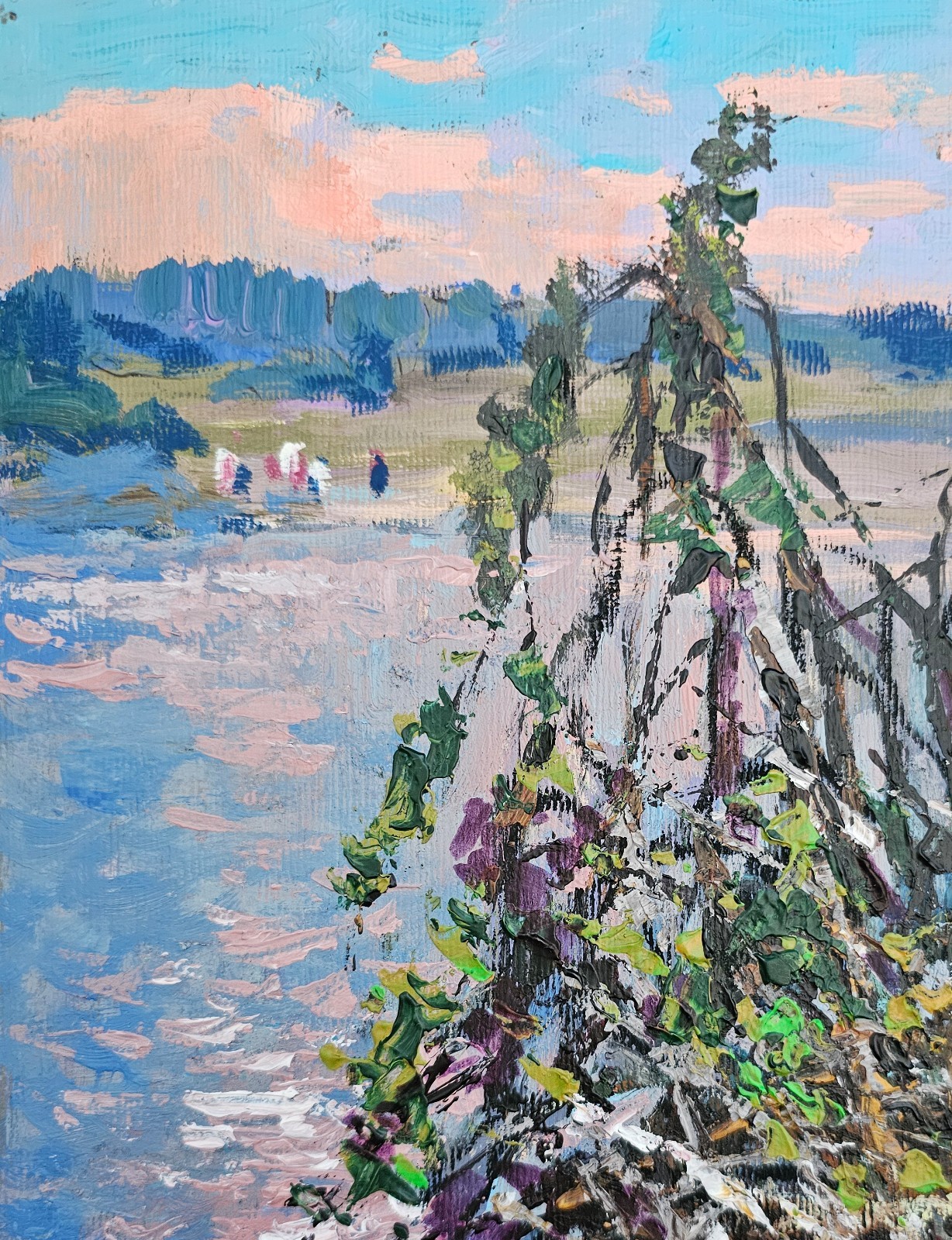Acrylic painting Birches Ukrainian painter cardboard Unframed original landscape