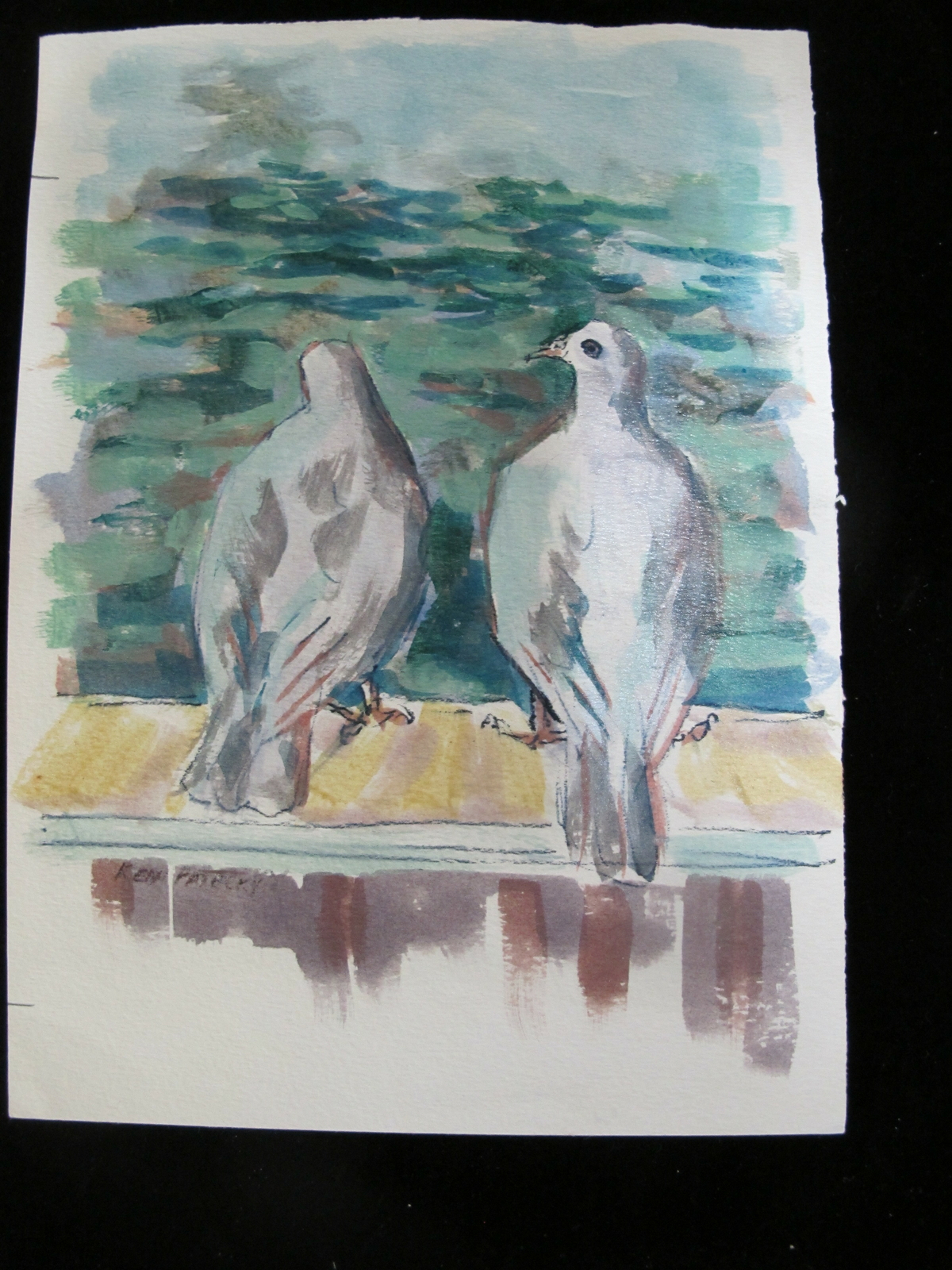 KEN PATECKY Signed Original Watercolor Painting TWO DOVES Bird