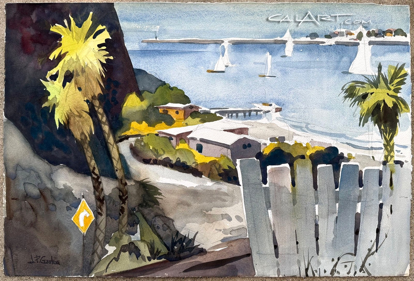 VIEW FROM LOOKOUT POINT- CORONA DEL MAR, CaLiFoRnia ORIGINAL 1960s Painting