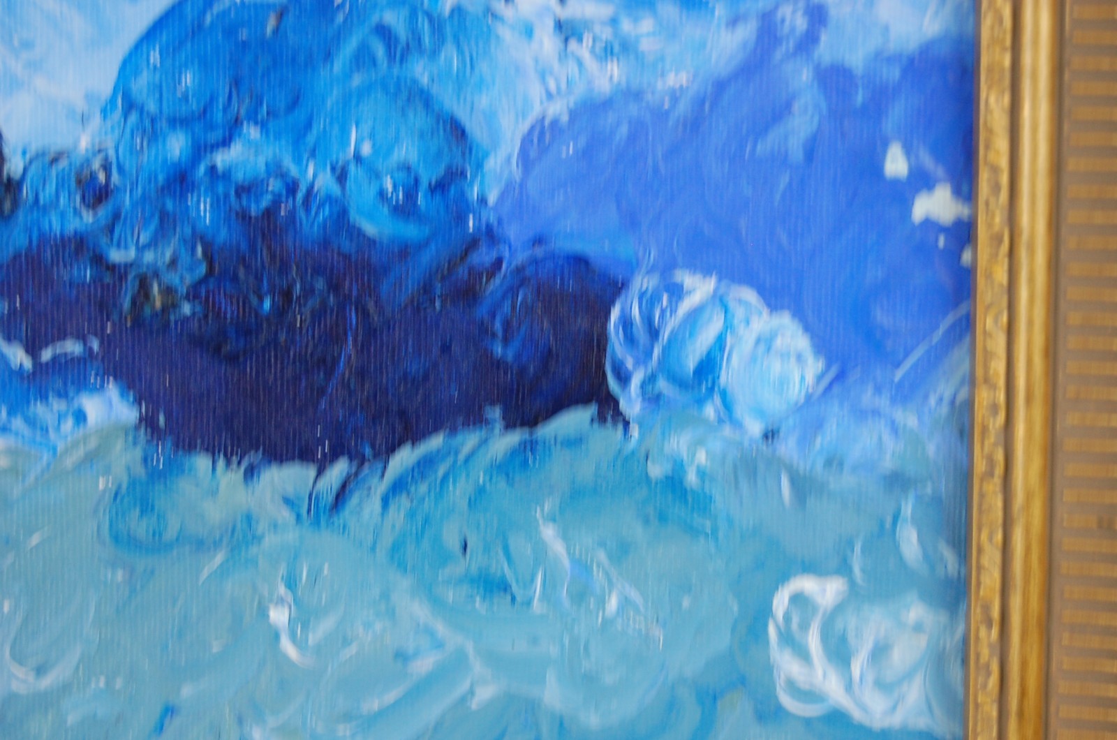 Framed Oil on Board Impressionist Abstract Blue Waves Seascape Painting 14X11