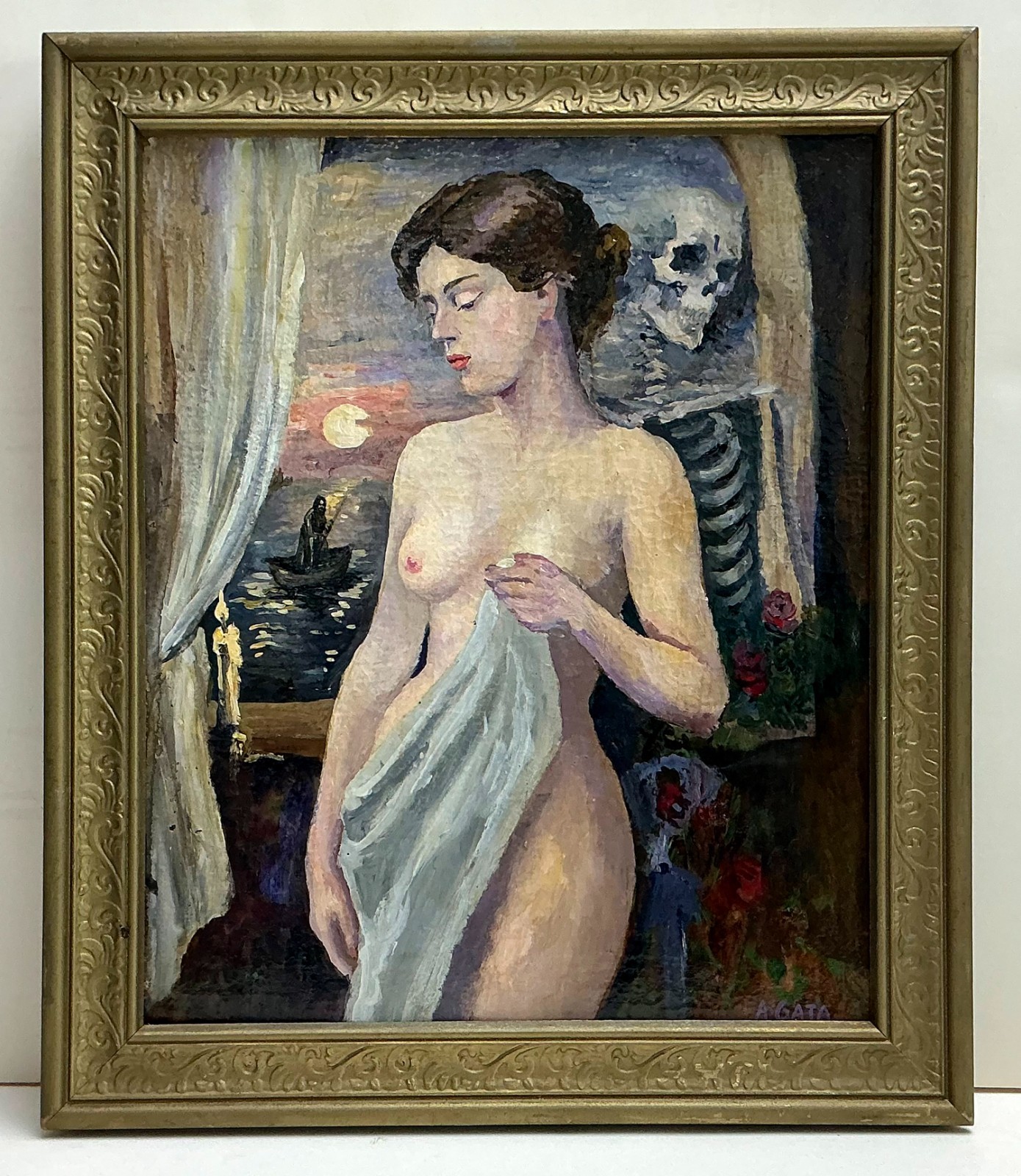 A.Gata Original Memento Mori Vanitas Painting Female Figure Skeleton [1291AG]