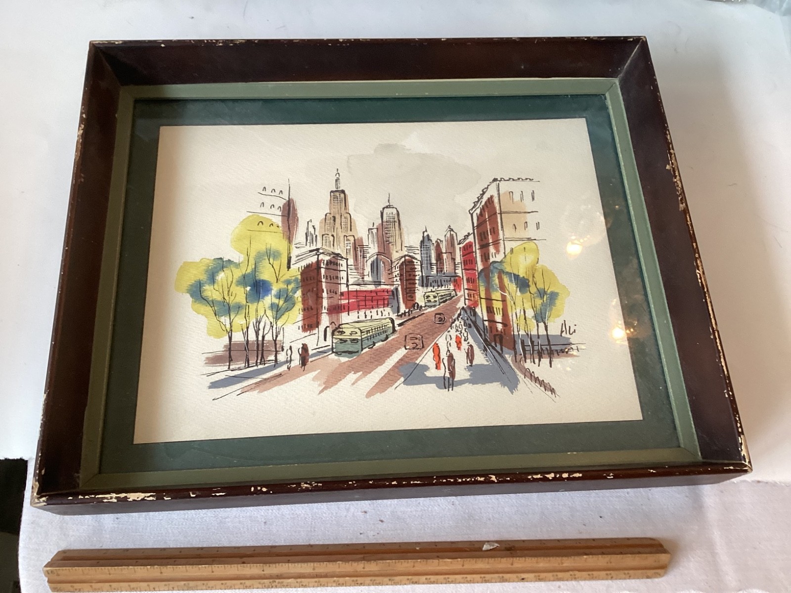 Charles Cobelle original signed art New York City street scene 9″ x 11″