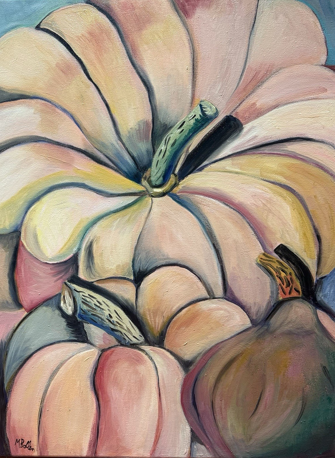 Melissa Bollen Fall Pumpkins Gourds Harvest Oil Painting New