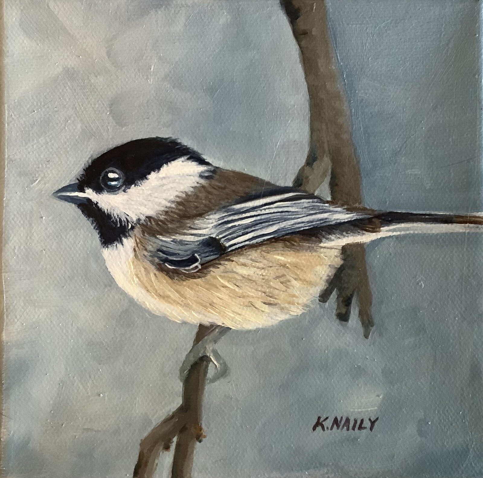Original One Of A Kind, Bird Oil Painting In Canvas 6” X 6” X 1 1/2”