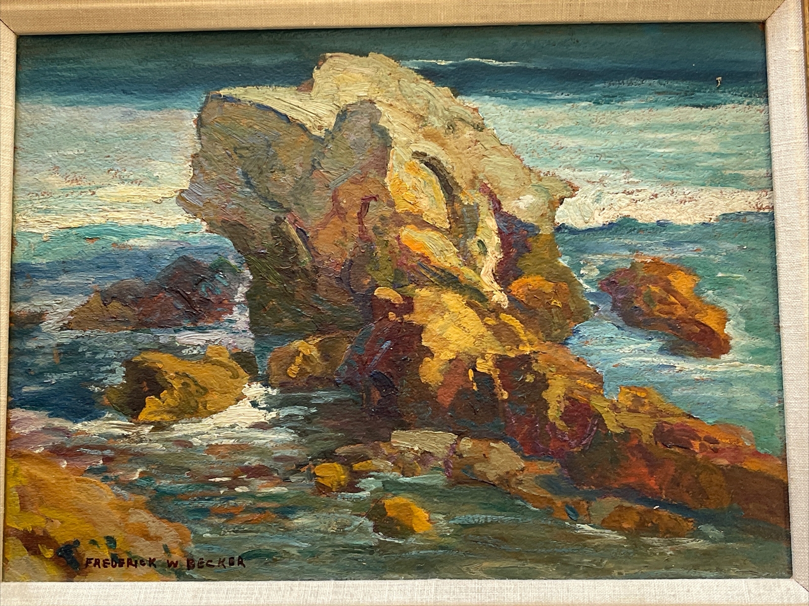 FREDERICK BECKER ANTIQUE LANDSCAPE PAINTING AMERICAN PLEIN AIR COASTAL BEACH