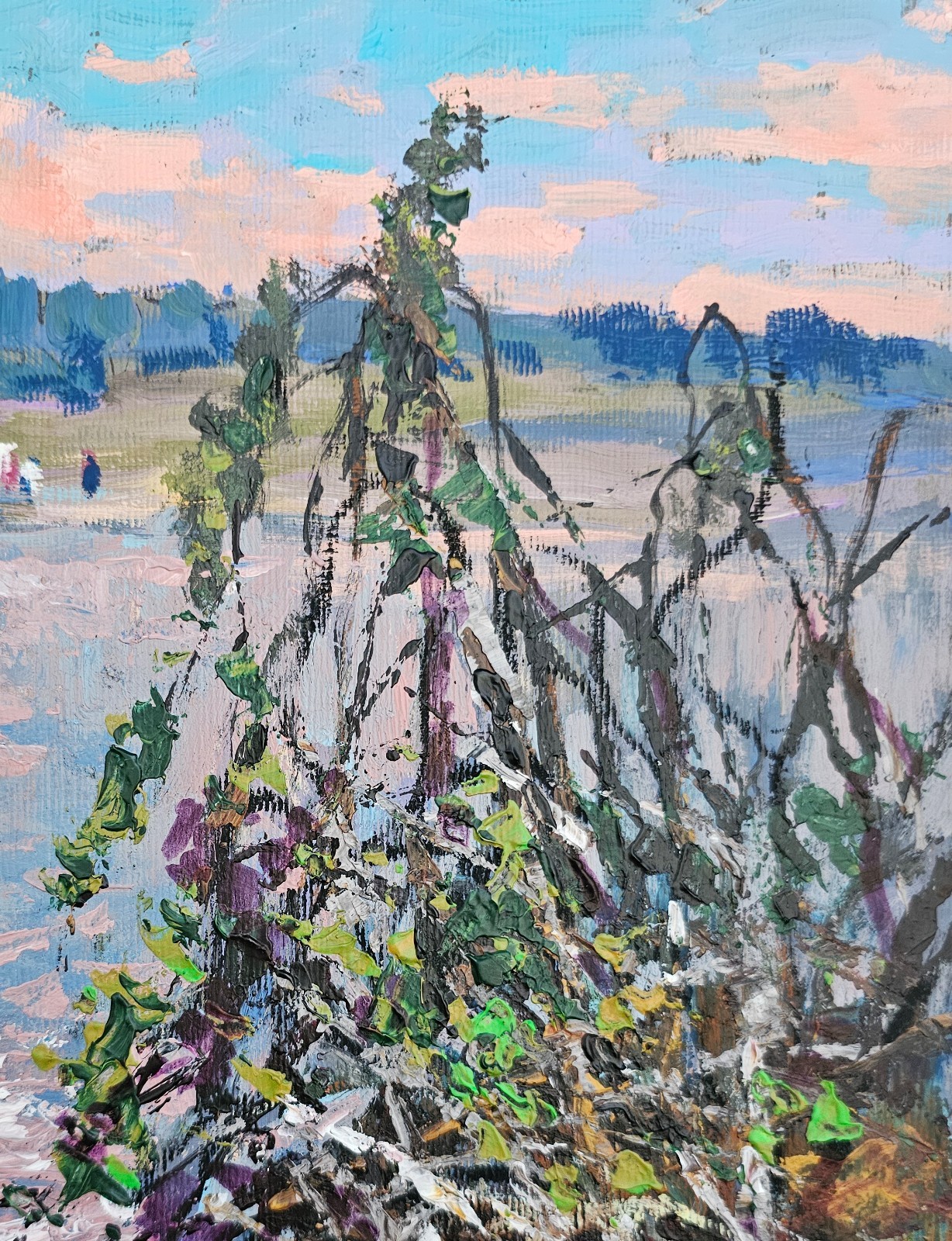 Acrylic painting Birches Ukrainian painter cardboard Unframed original landscape