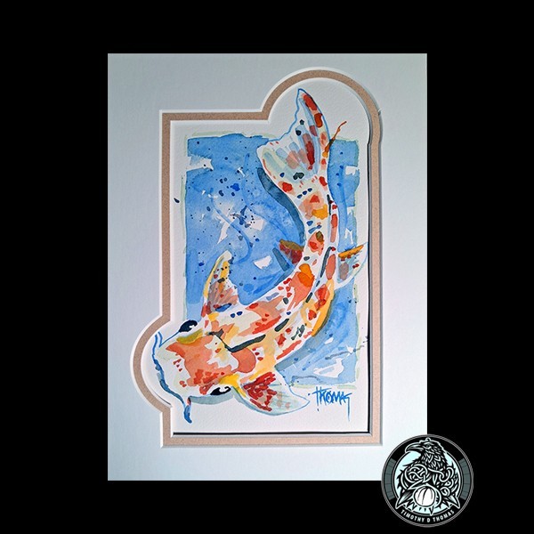 Original Watercolor Artwork Koi Fish 9×12 in Signed