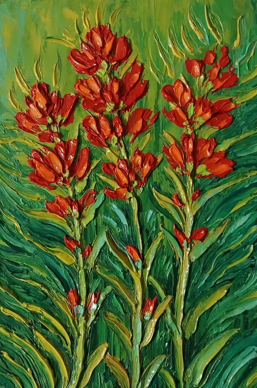 Framed Indian Paintbrush Flower American Wildflowers 4×6″ Oil Painting Original
