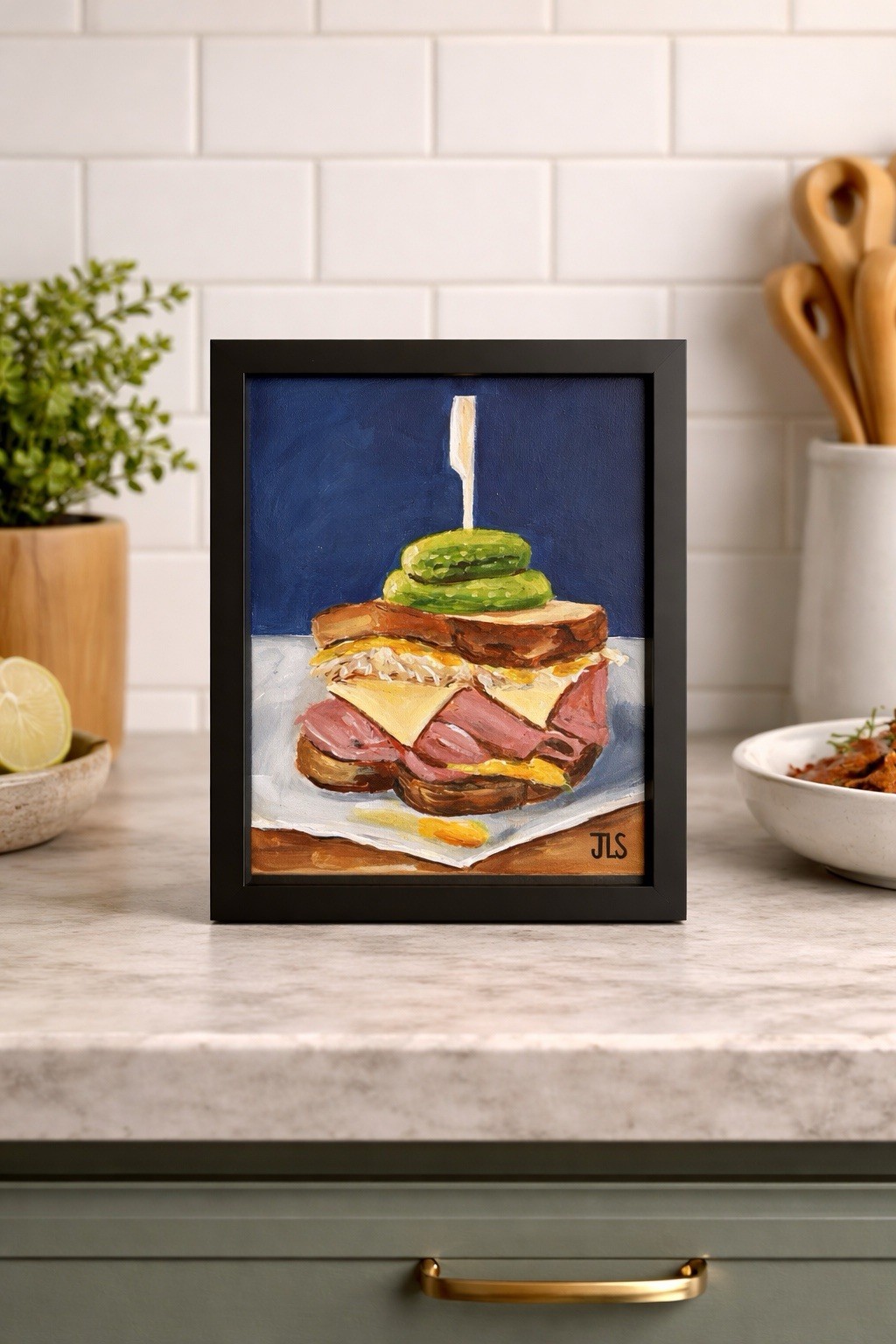Reuben Sandwich Painting Deli Food Art Kitchen Wall Decor 8×10 Framed