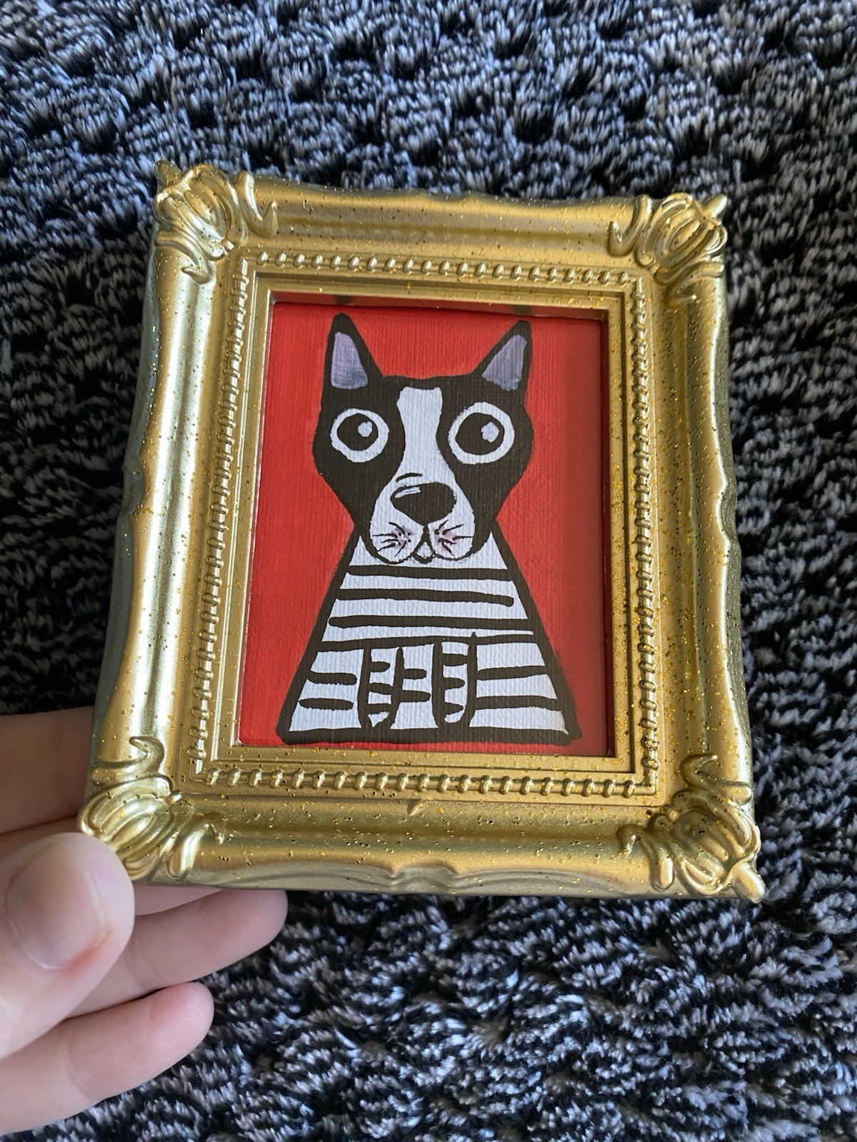 Whimsical ,dog cute,funny Original Painting,framed,miniature,small,mini