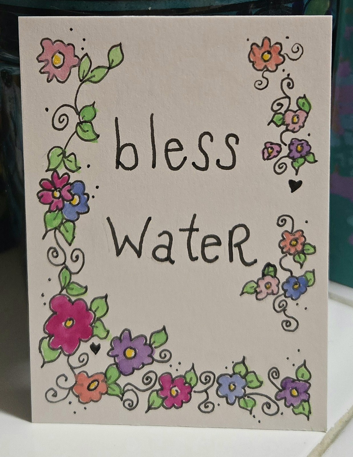 ACEO Original Art Painting Inspirational Words Blessing Water Flowers Miniature