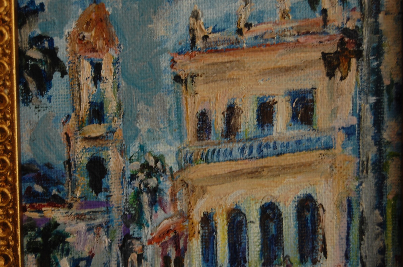 FRAMED ORIGINAL OIL COLONIAL BUILDING SCENE OLD TRINIDAD CUBA SIGNED HECTO VIDAL