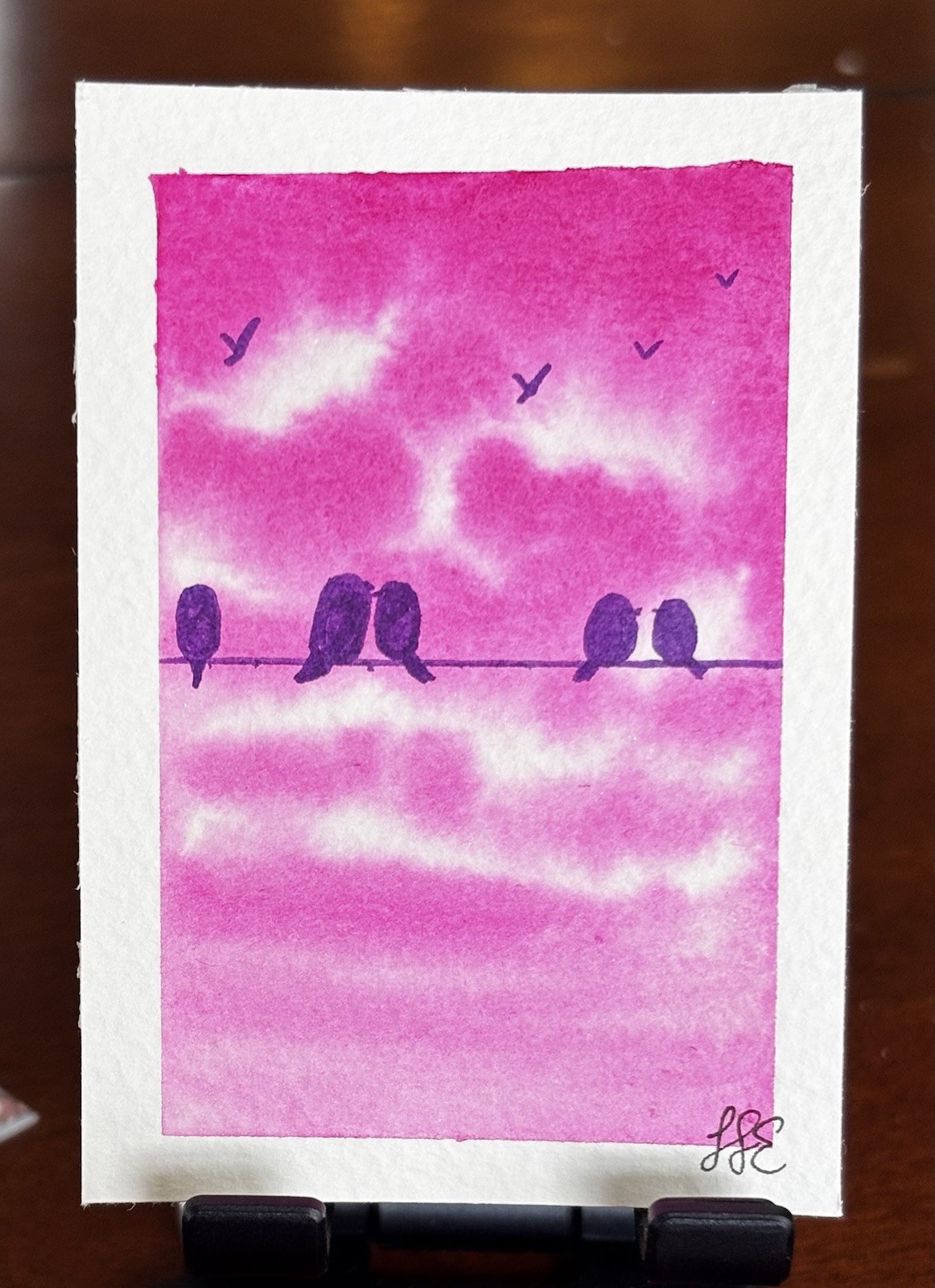 ACEO Original Birds On A Wire Watercolor Mini Painting art card|Color Me Lori