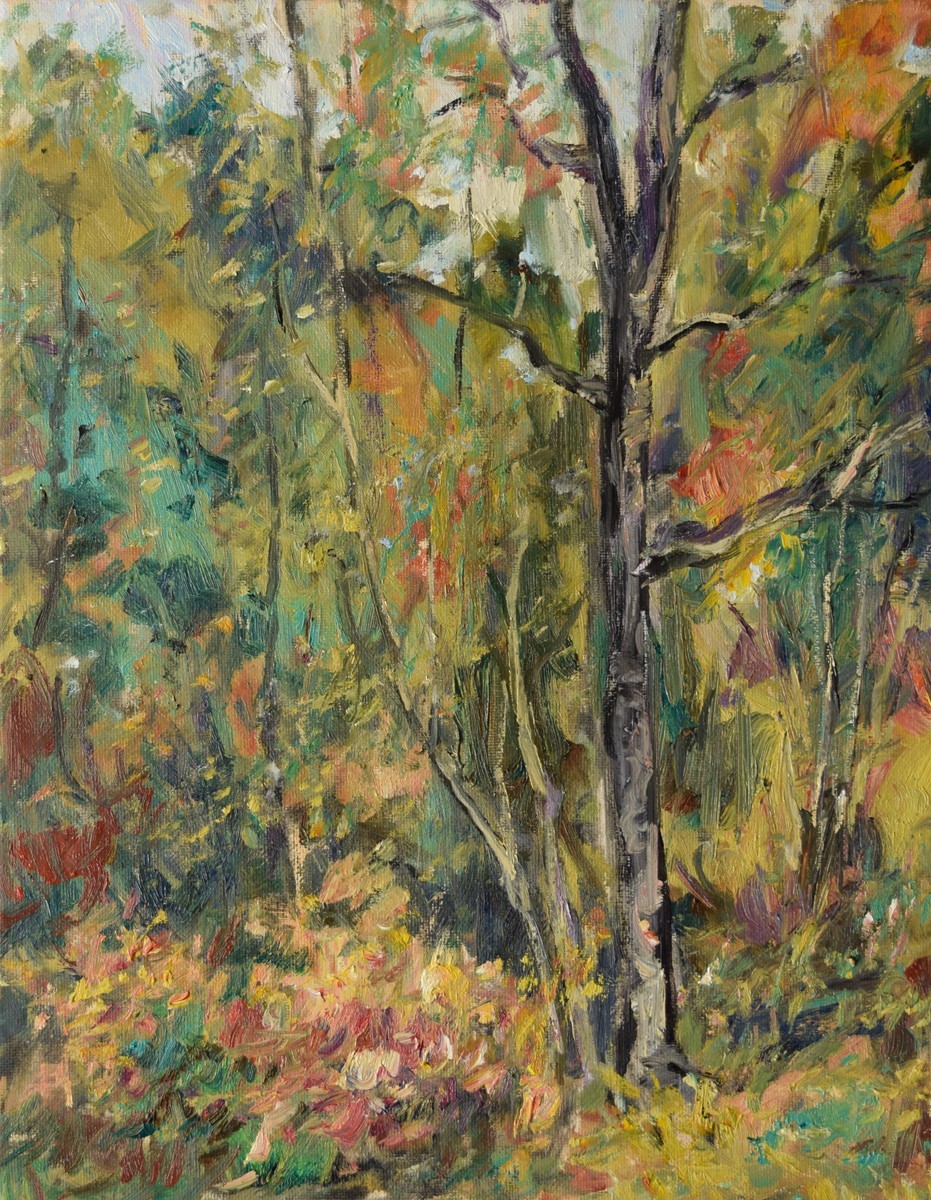 Art Orig Oil Painting by RM Mortensen «Meditations» Trees Flowers Impressionism