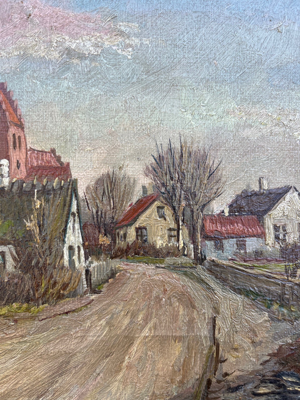 Impressionist Idyllic Village Landscape in Denmark Oil Painting 44.5x34cm