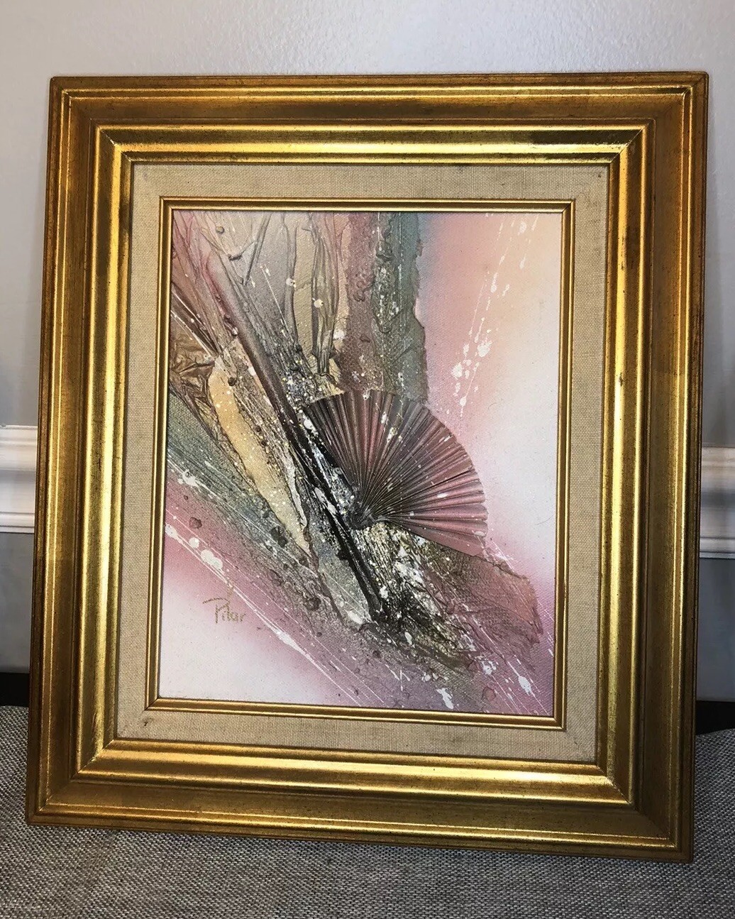Rare Framed Vintage Painting 3D Textured Deco Abstract Art Signed D. Pilar