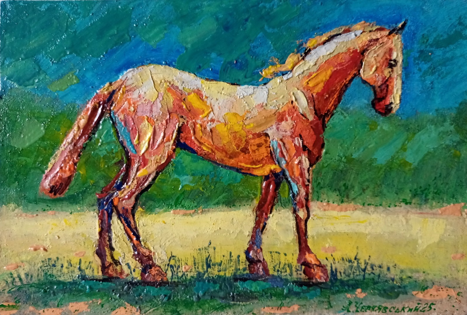 Horse Impasto Painting Original Art Impression Oil Painting 7.8 x 11.8 in
