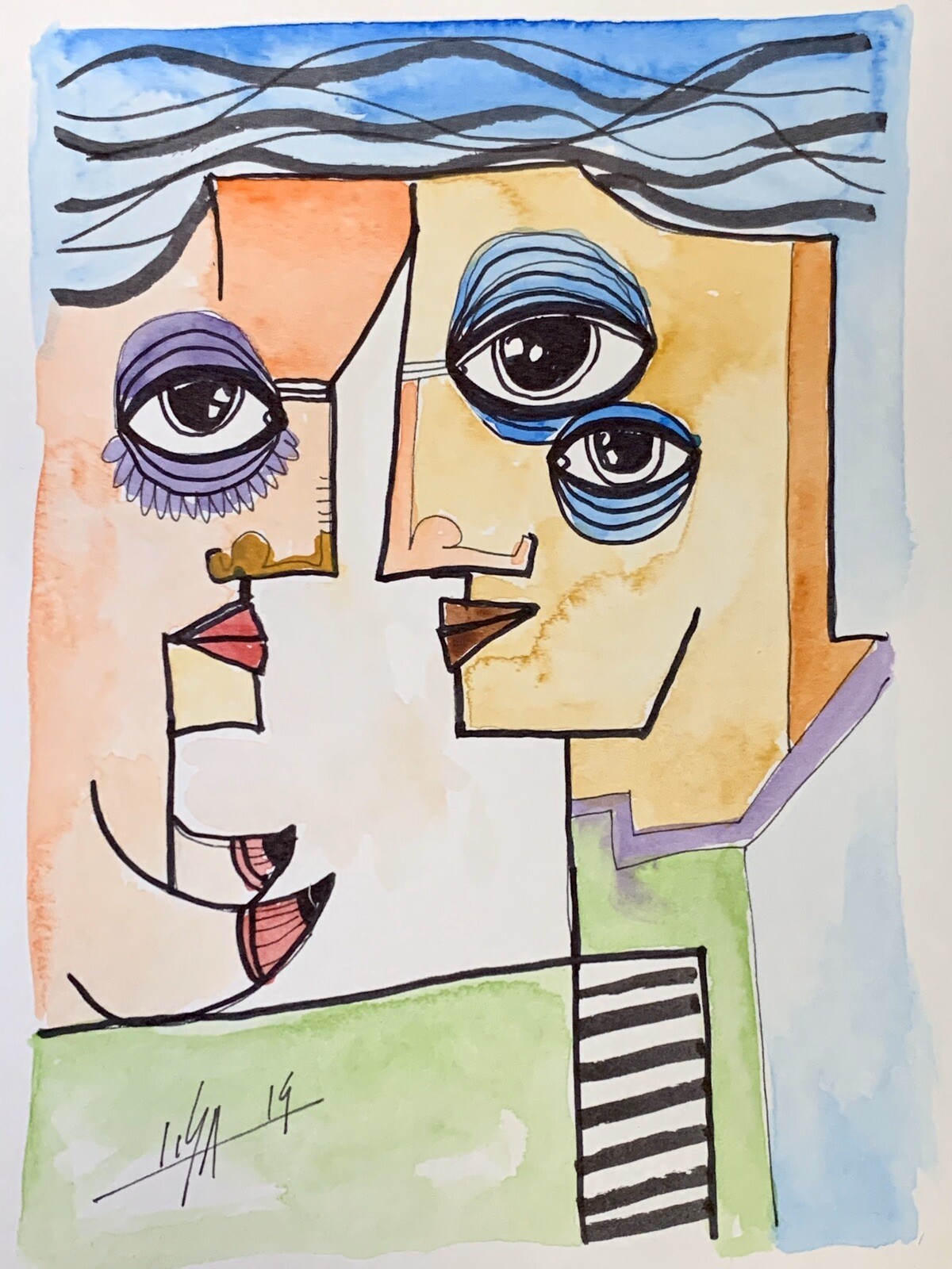 PAINTING INK/WATERCOLOR ON CANSON (FRAME INCLUDED) CUBAN ART by LISA.