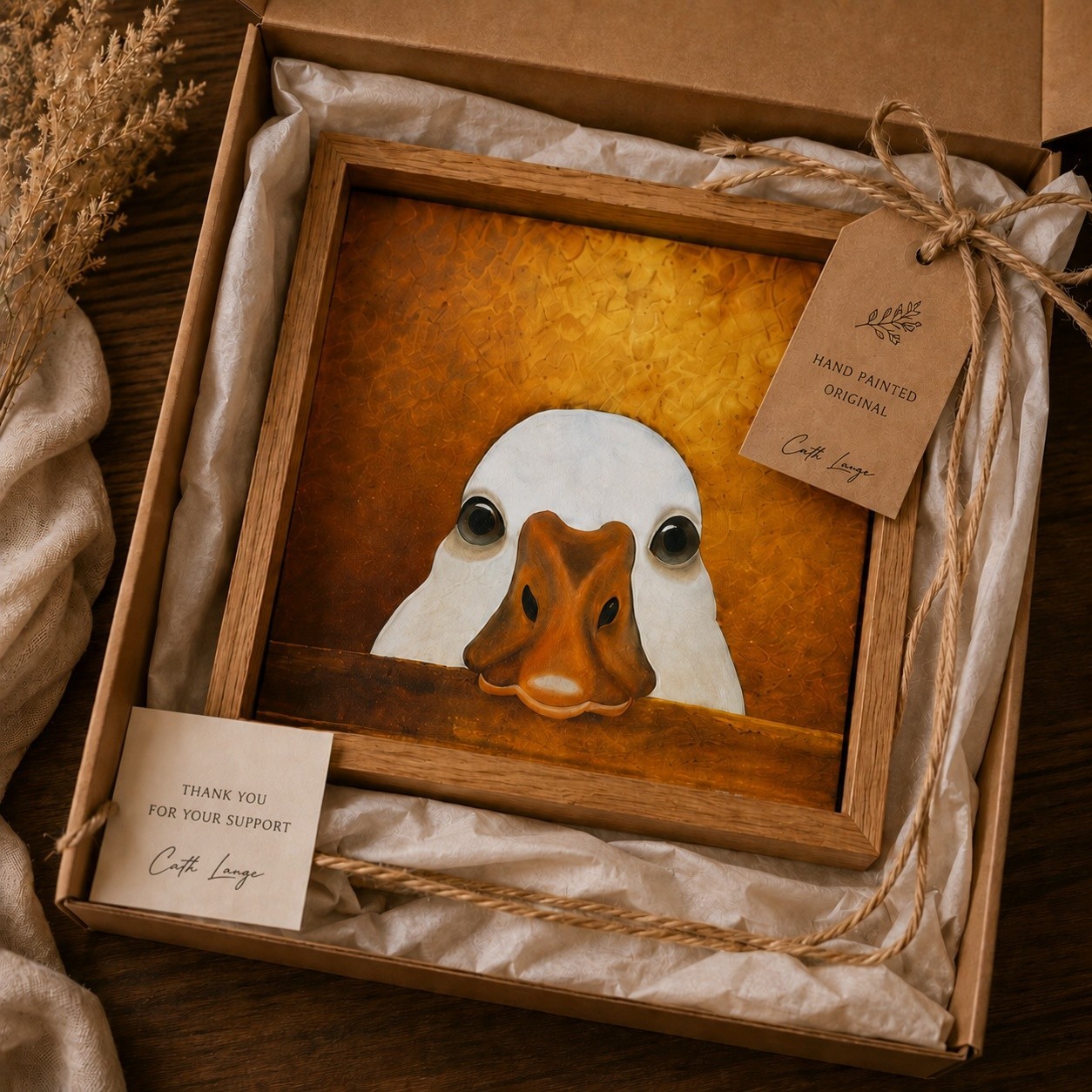 Funny Goose Painting Original Acrylic Artwork Framed 30×30 cm Ready to Gift