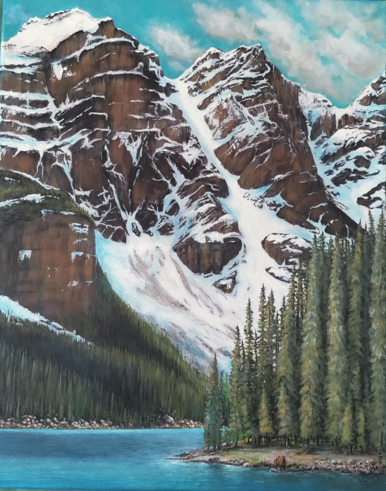 Original Blue Lake Mountains 16 x 20 Acrylic Wall Painting