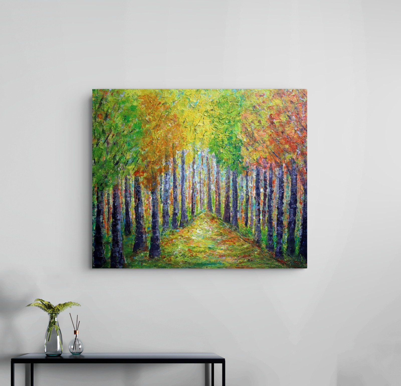Sunlit Forest Path Original Landscape Painting 24×20 Textured Woodland Art