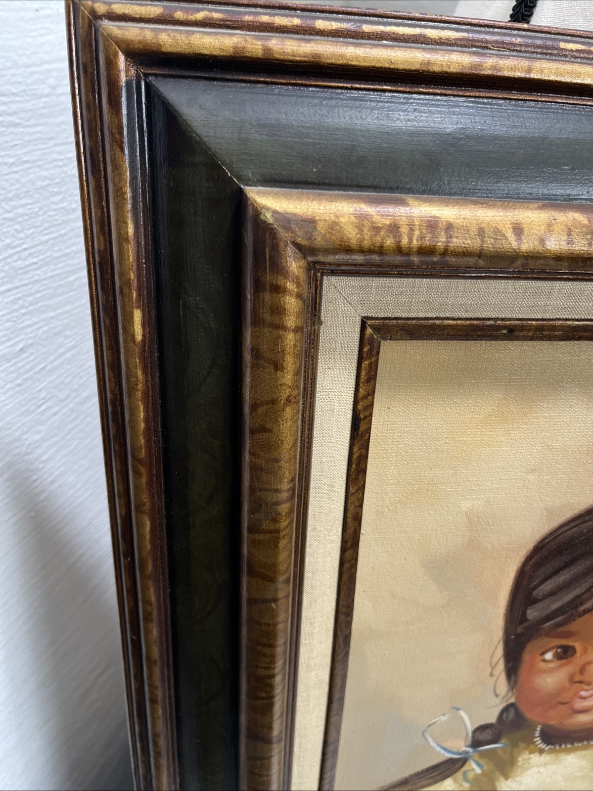 Stone ESKIMO CHILD ORIGINAL OIL ON CANVAS PAINTING CERTIFICATE SEAL ON BACK
