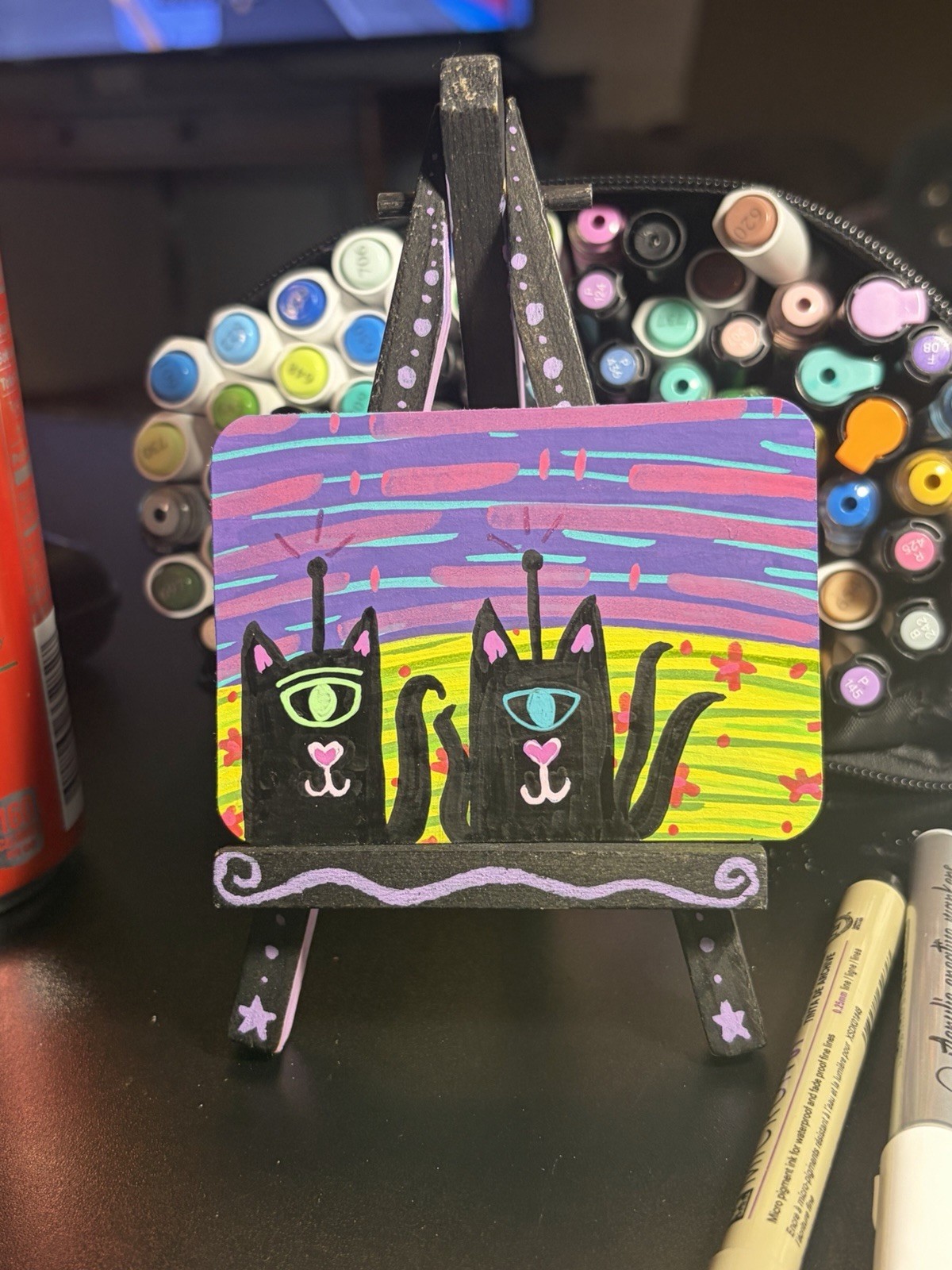 ACEO Original Mixed Media Painting Art Card Sillylilshop Alien Cat Boop