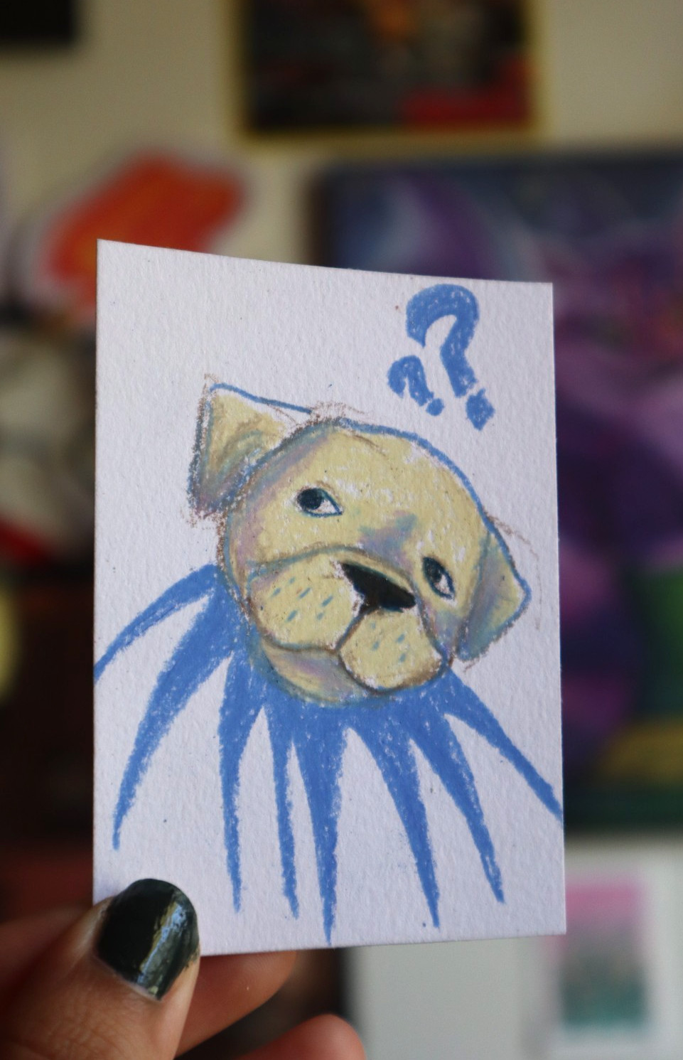 ACEO original art dog illustration 2.5×3.5 colored pencil «Curious Pup»