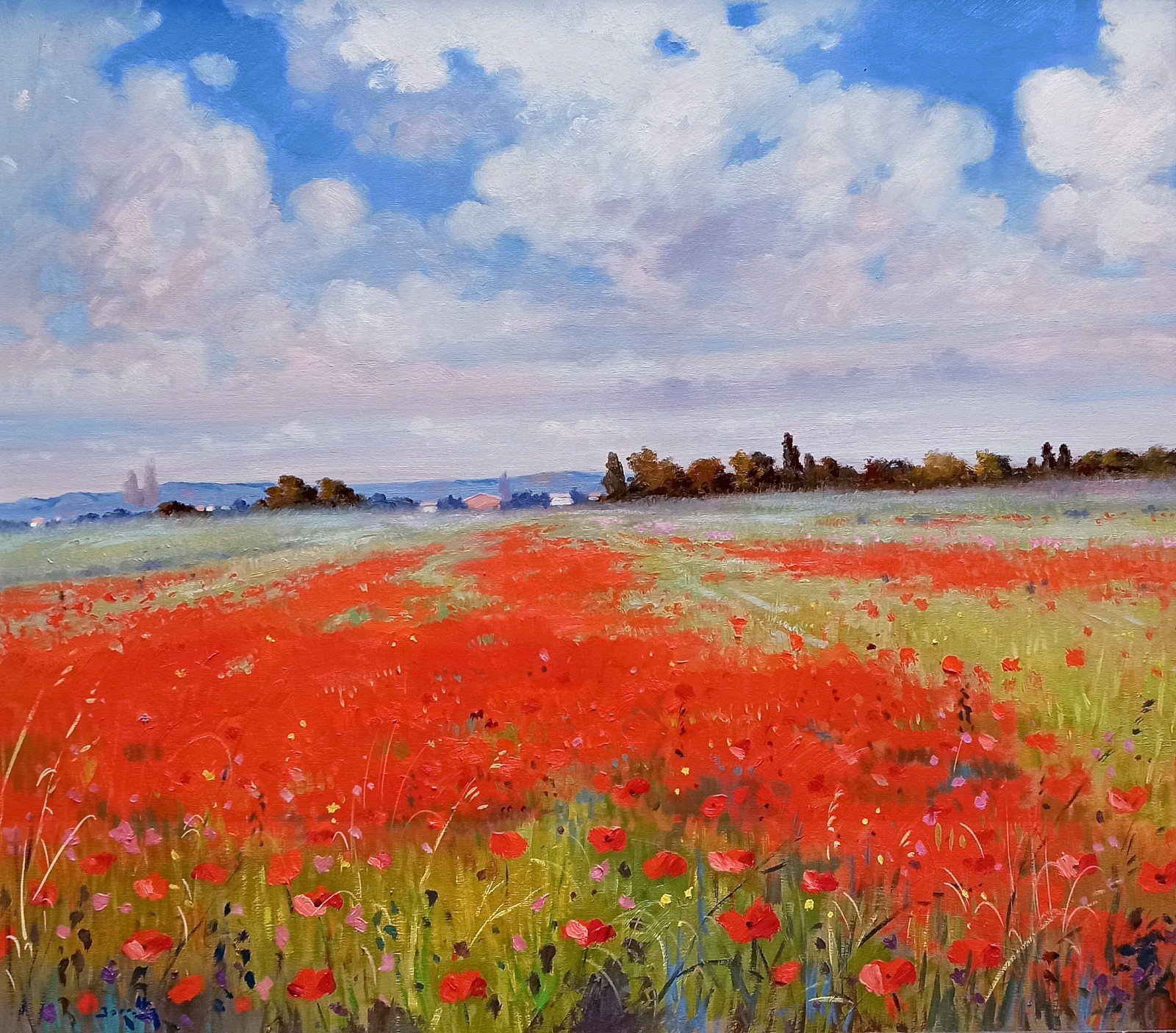 TUSCANY PAINTING POPPIE LANDSCAPE ORIGINAL by BORELLA Toskana malerei gemälde