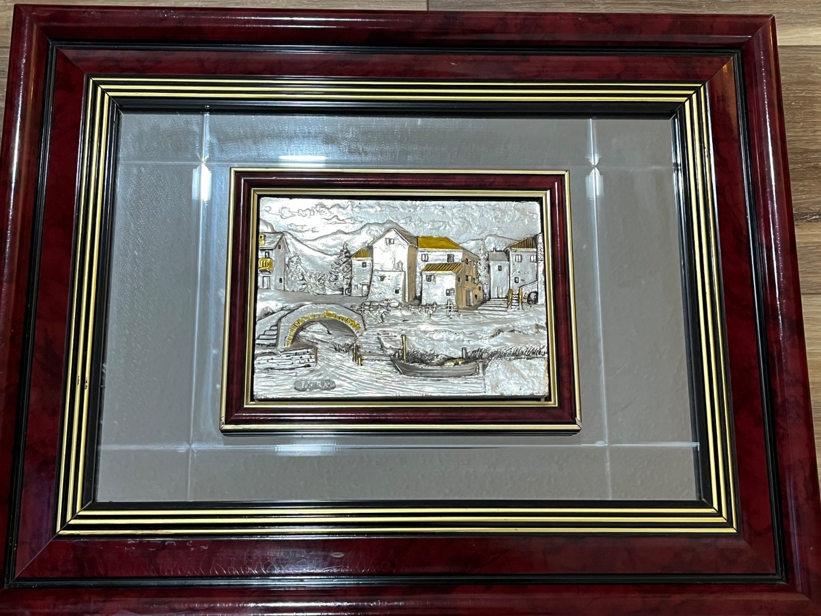 Vtg Creazioni Artistiche Italy Framed Mirror w/.925 Silver ARG Gold Metal 3D