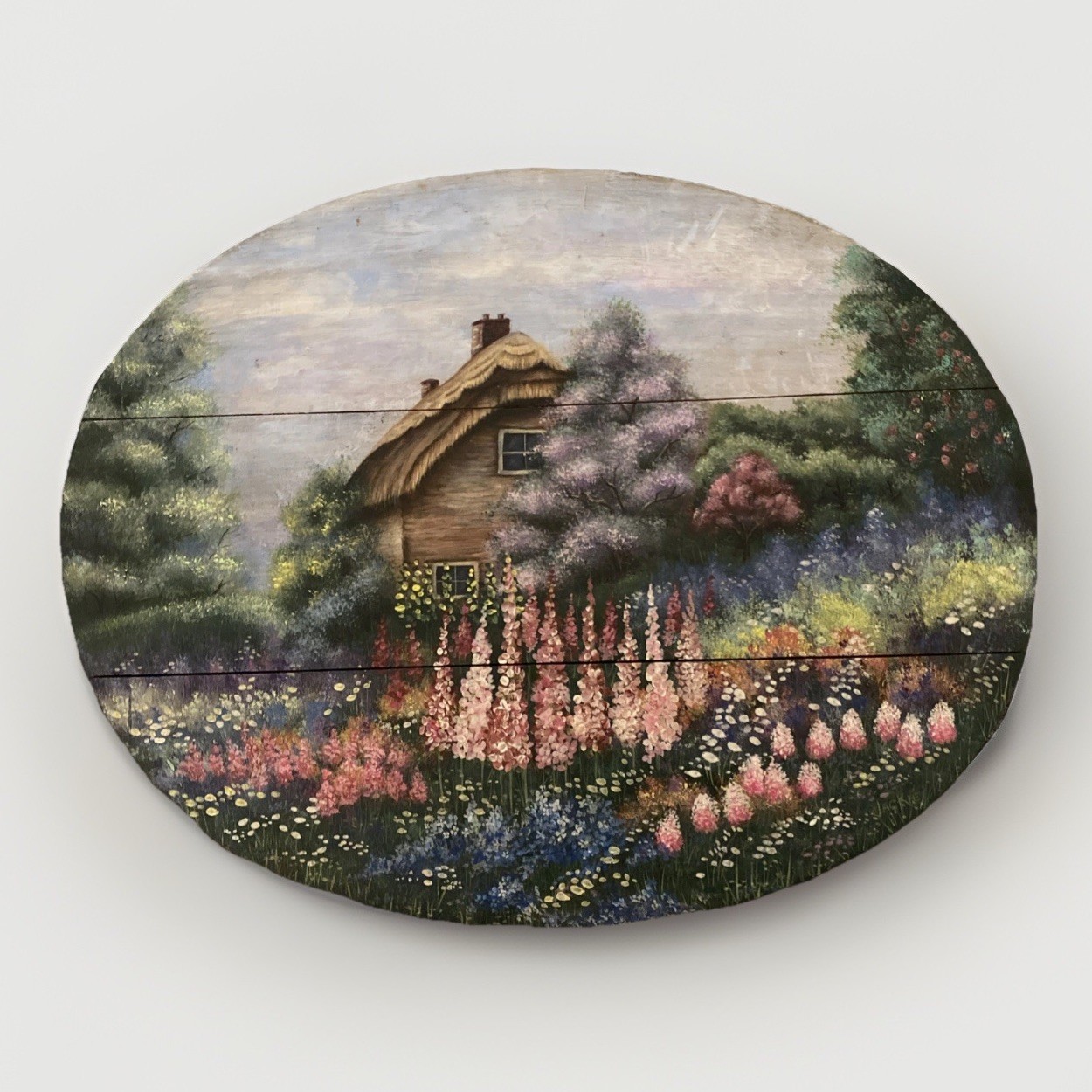 Vntg Original Cottage Painting On Wood Shabby Chic Country 19” X 15” Tray