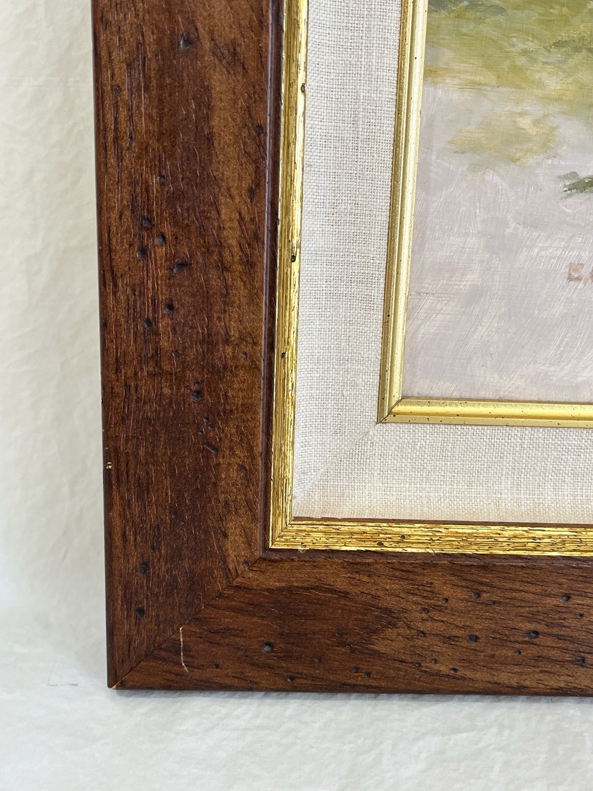 Vintage Framed Oil Painting of California Town Muted Landscape