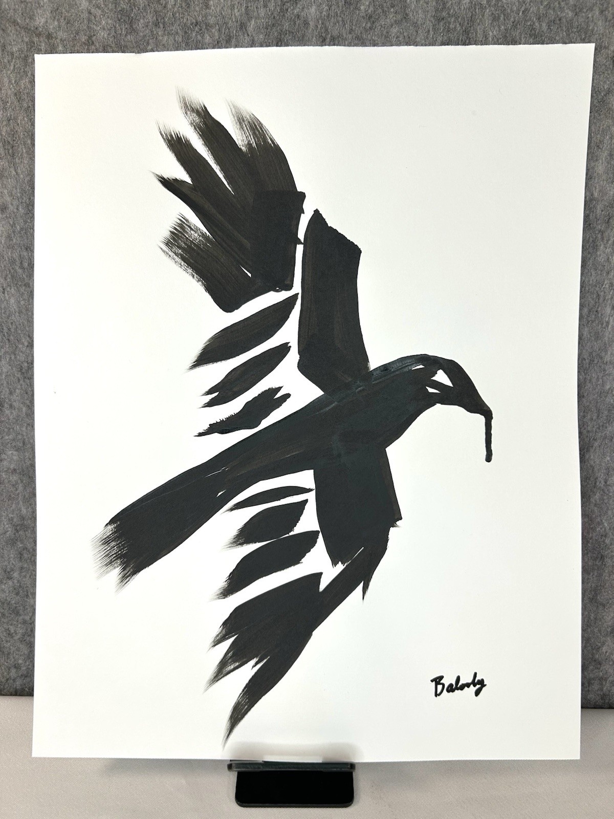 Abstract Black Ink Bird Crow Painting On Heavyweight Art Paper Signed 11×14