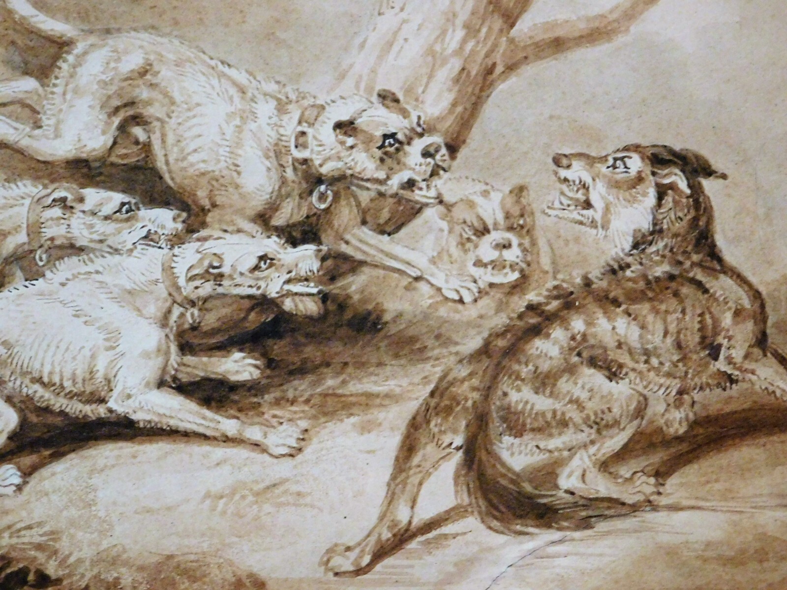 Vintage Old Master watercolor/ink , 18th c. 9.5 x 14.5 laid paper, watermark