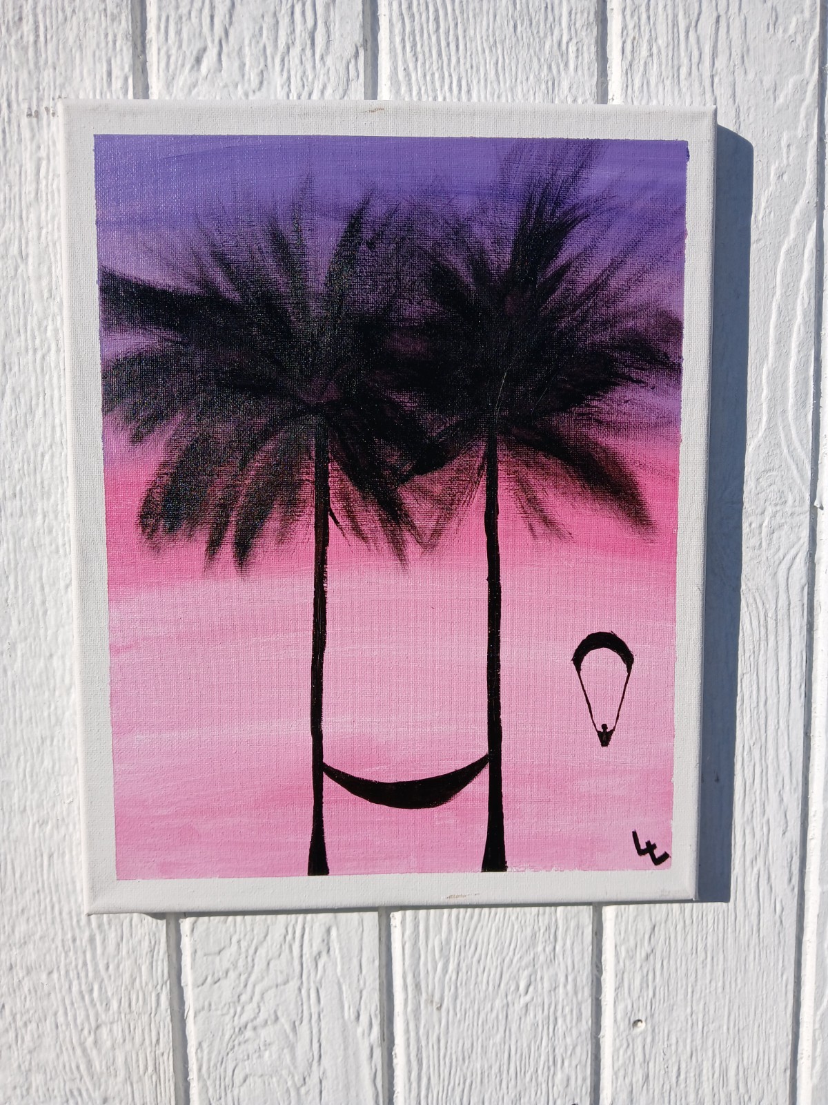 Acrylic Nature Painting Palm Trees and Hammock with Hang glider (Original)