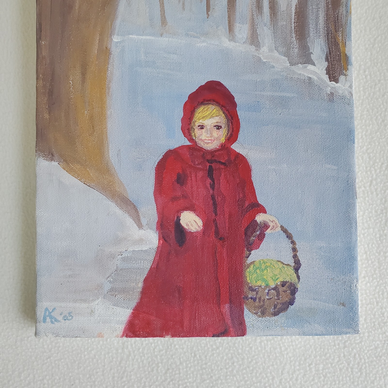 Little Red Riding Hood /Girl One of a Kind OOAK Art Painting on Canvas signed AK