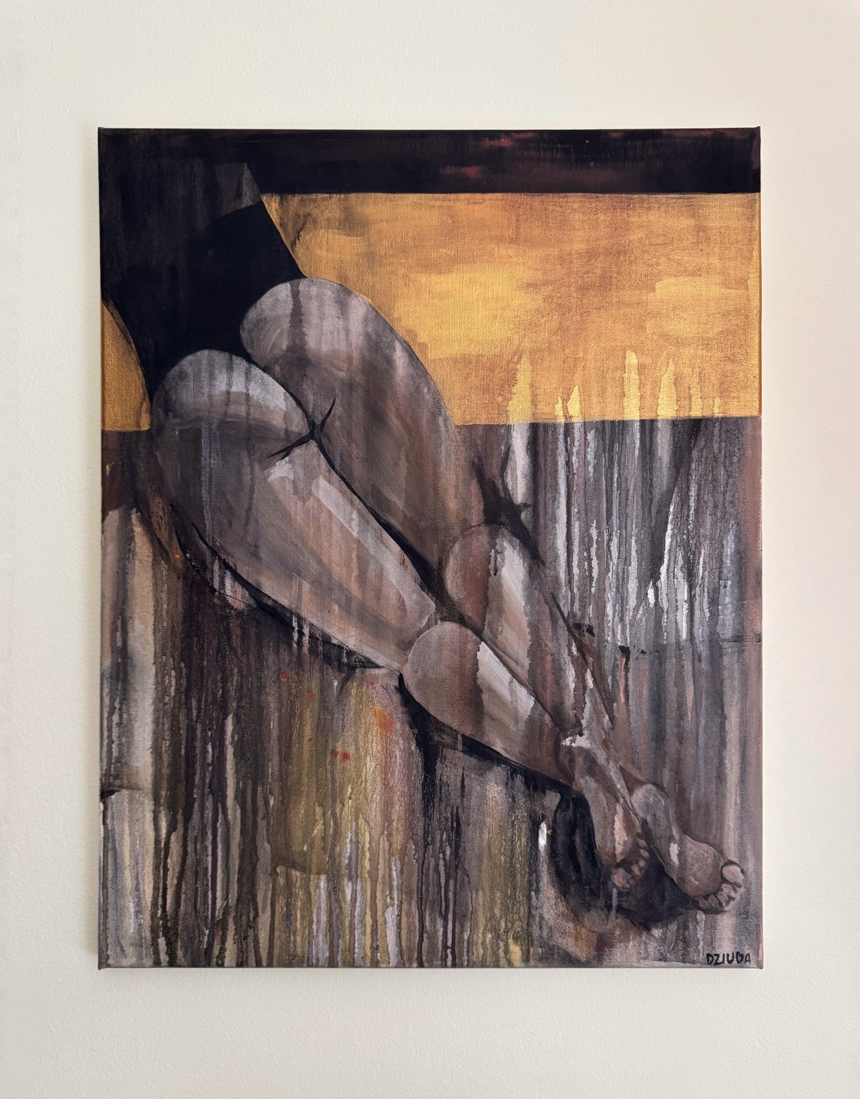 HOT! Art Original Painting Acrylic Nude Young Woman on Canvas Handmade Signed